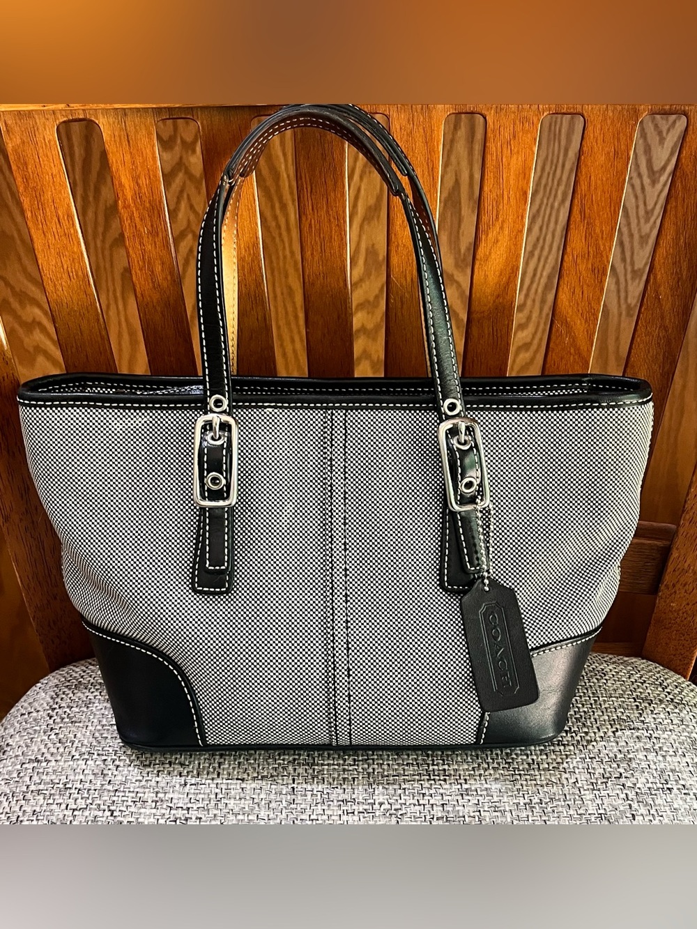 Coach Black and White Mini Tote Bag